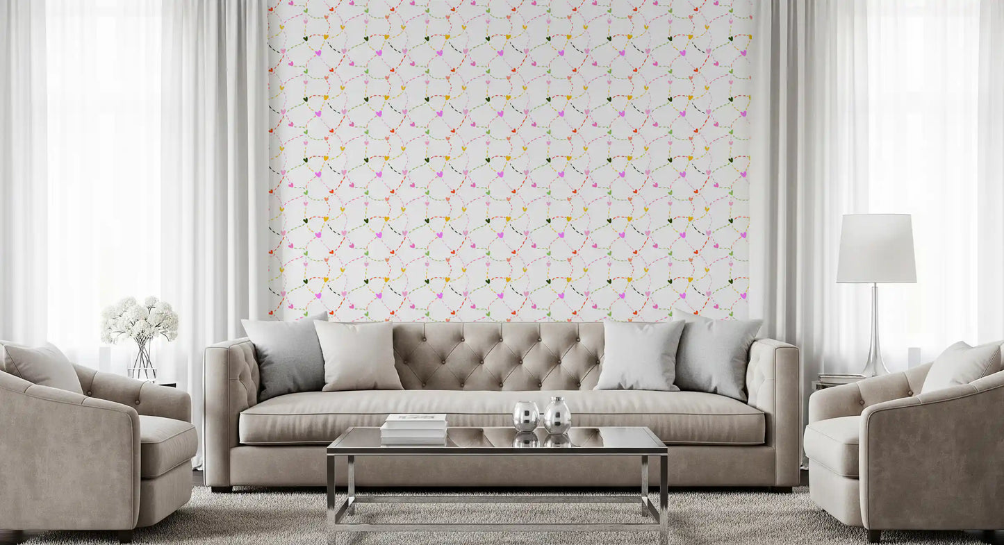 Whimsical Hearts and Dashed Trails Wallpaper⁠