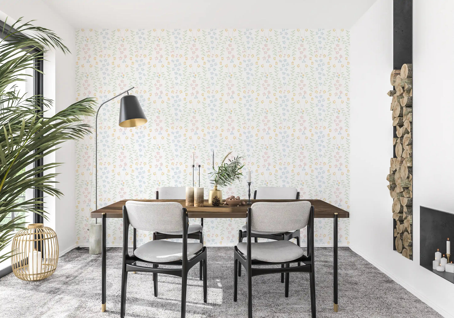 Sweet Scandinavian Floral Vines Wallpaper⁠