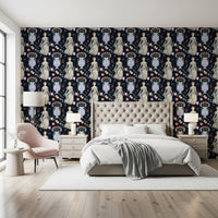 Vintage Elegance Renaissance Gown Floral Wallpaper