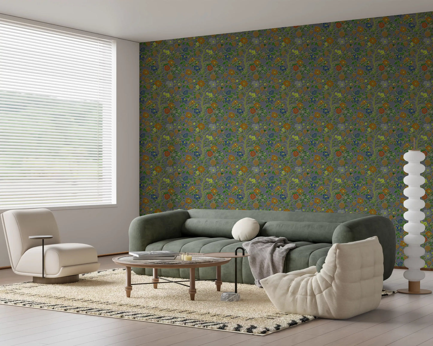 Vintage Chinoiserie Pomegranate Floral Wallpaper