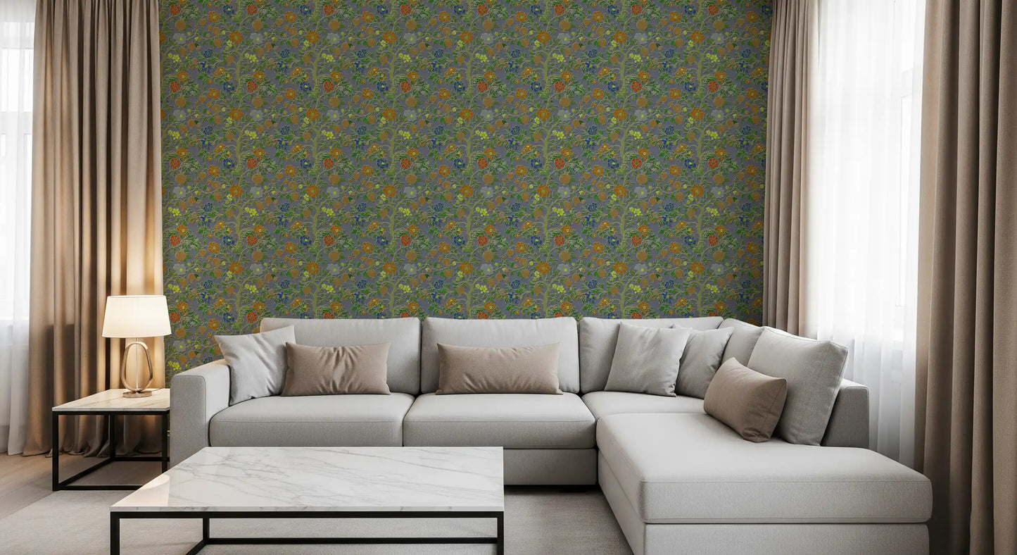 Vintage Chinoiserie Pomegranate Floral Wallpaper