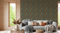 Classic Botanical Pomegranate Teal Wallpaper