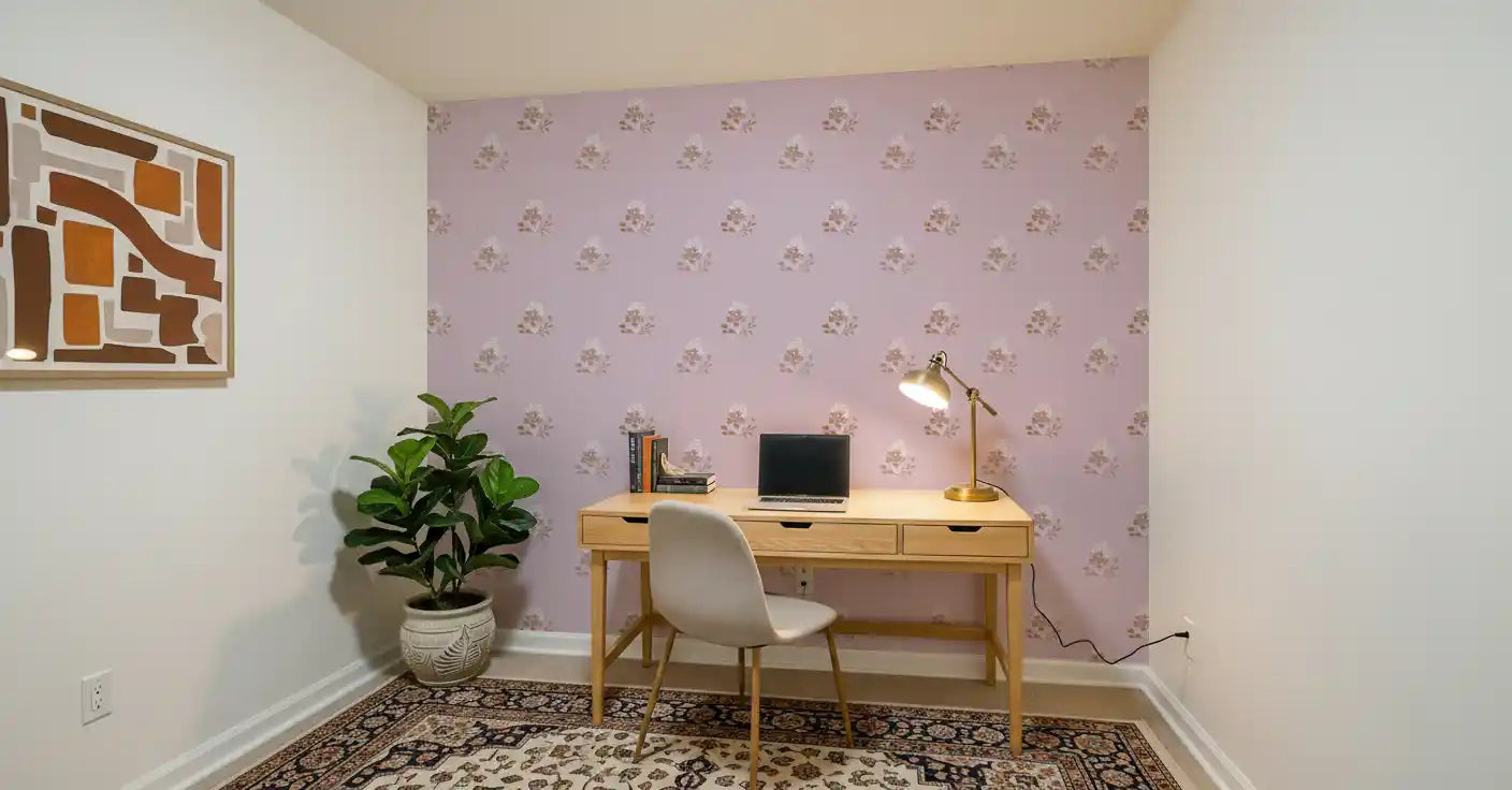 Charming Hand-Painted Lavender Floral Wallpaper