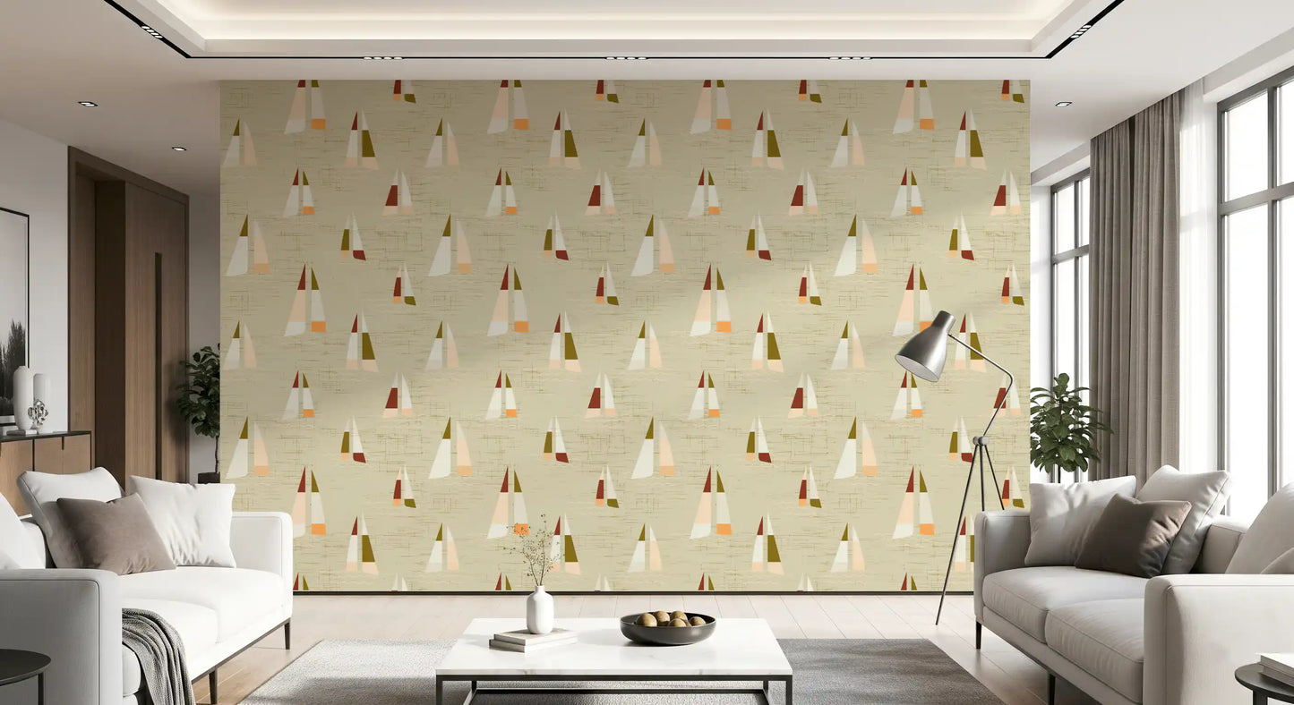 Sand Beige Mid Century Sailboats Wallpaper Wallpaper⁠