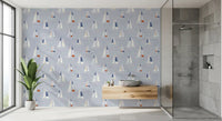 Coastal Blue Mid Century Sailboats Wallpaper Wallpaper⁠