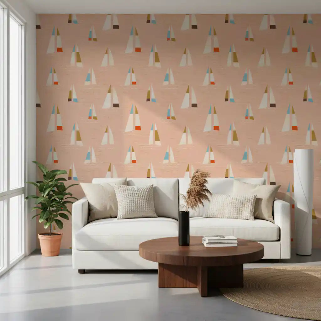 Peach Mid Century Sailboats Wallpaper Wallpaper⁠