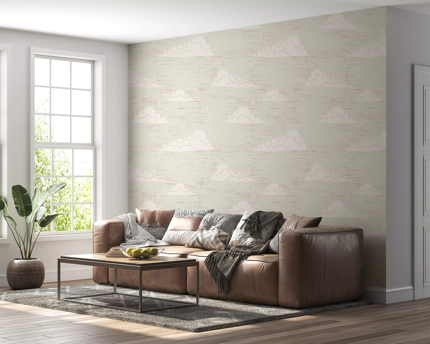 Cream Mid Century Cloud Sky Wallpaper⁠