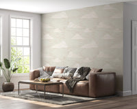 Cream Mid Century Cloud Sky Wallpaper⁠