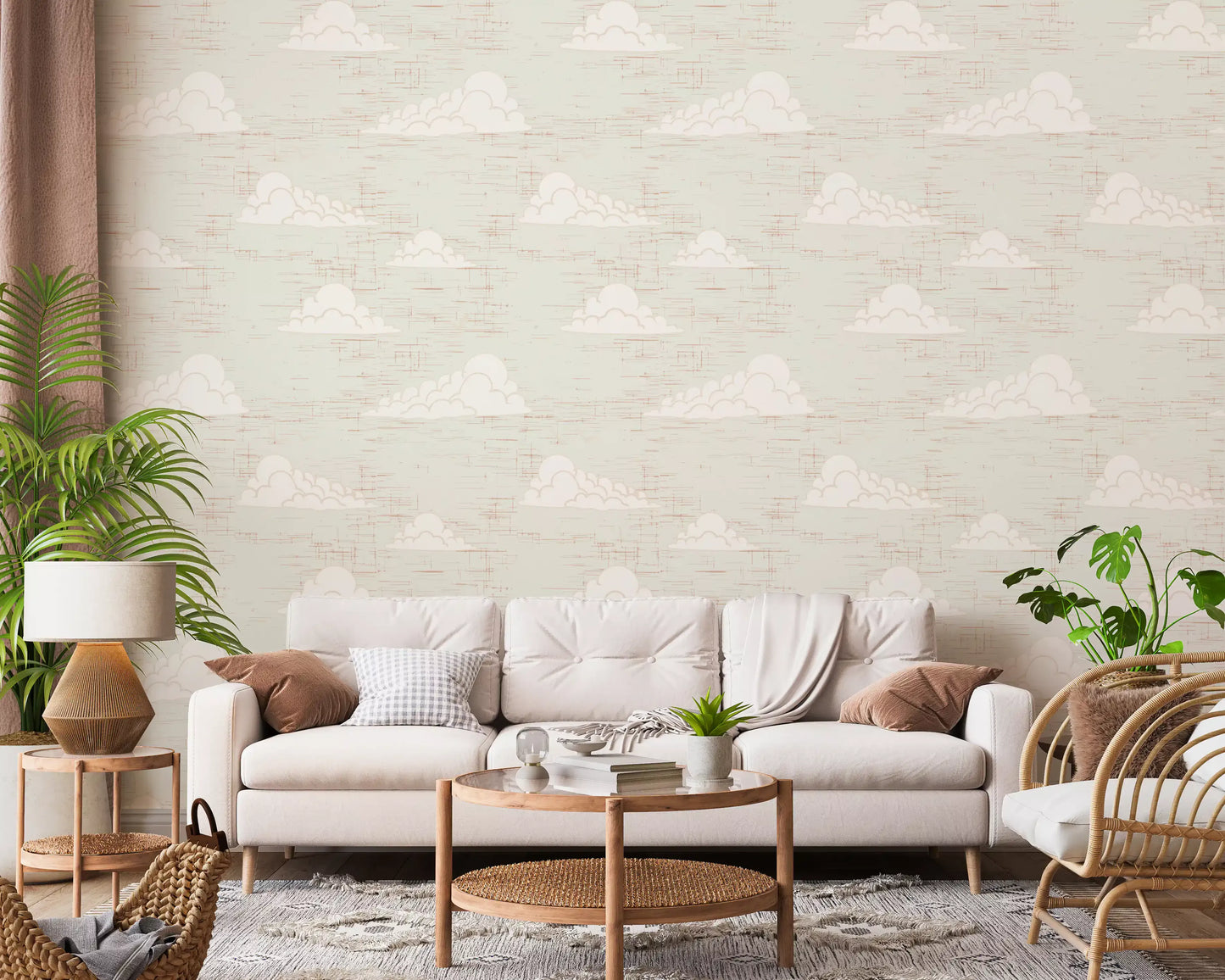 Cream Mid Century Cloud Sky Wallpaper⁠