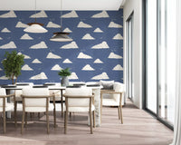 Dusty Blue Mid Century Cloud Sky  Wallpaper⁠