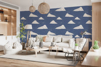 Dusty Blue Mid Century Cloud Sky  Wallpaper⁠