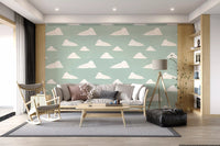 Light Sage Mid Century Cloud Sky Wallpaper Wallpaper⁠