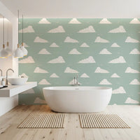 Light Sage Mid Century Cloud Sky Wallpaper Wallpaper⁠