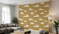 Mustard Mid Century Cloud Sky Wallpaper Wallpaper⁠