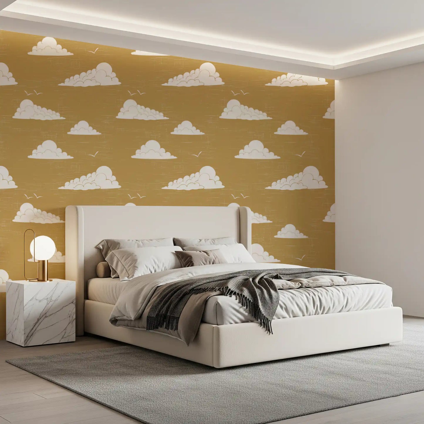 Mustard Mid Century Cloud Sky Wallpaper Wallpaper⁠