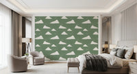 Sage Green Mid Century Cloud Sky Wallpaper Wallpaper⁠