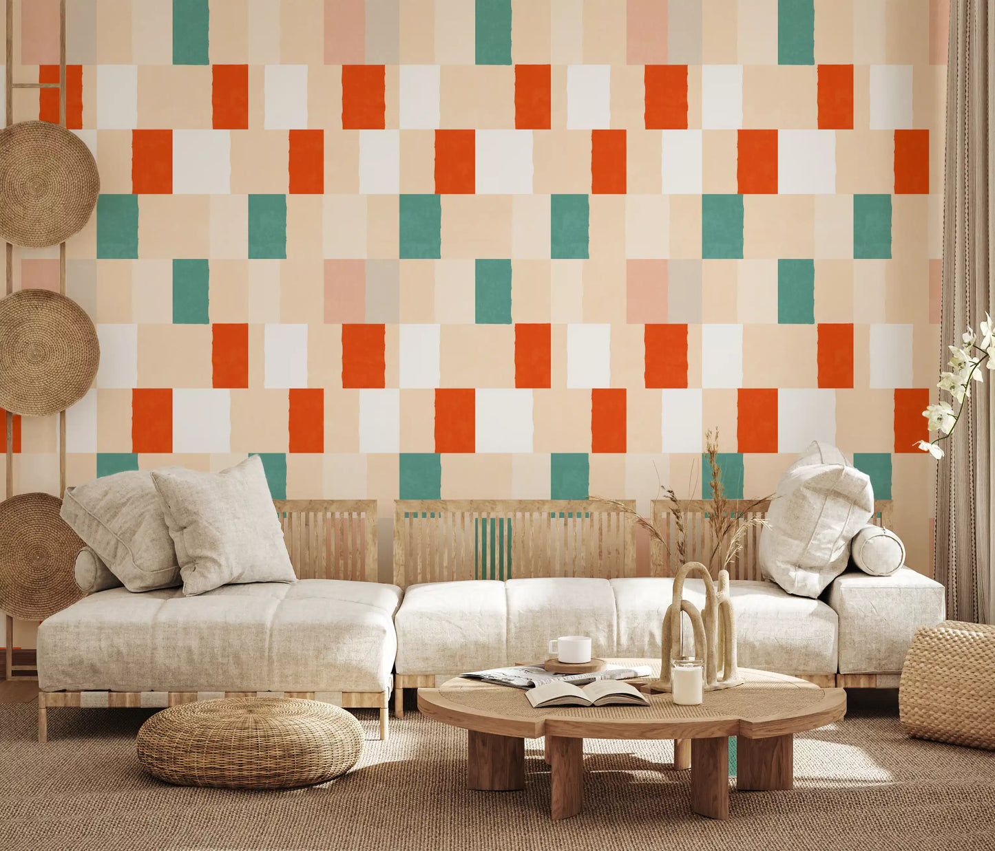 Sunwashed Modern Geometric Terracotta Sage Wallpaper⁠