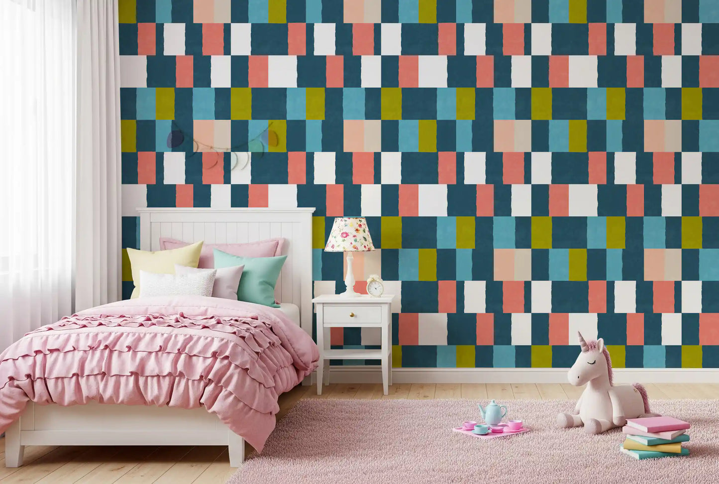 Sunwashed Modern Geometric Deep Coastal Wallpaper⁠