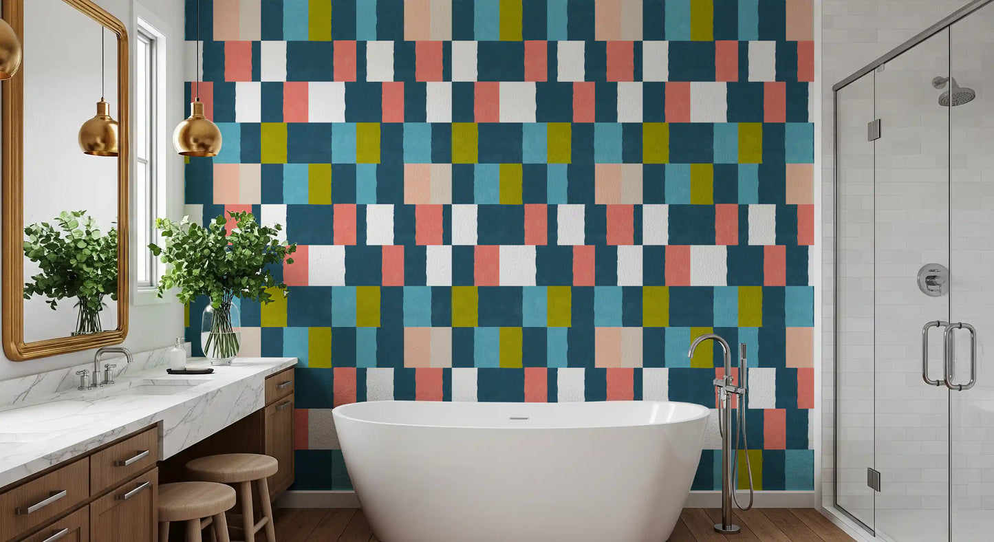 Sunwashed Modern Geometric Deep Coastal Wallpaper⁠