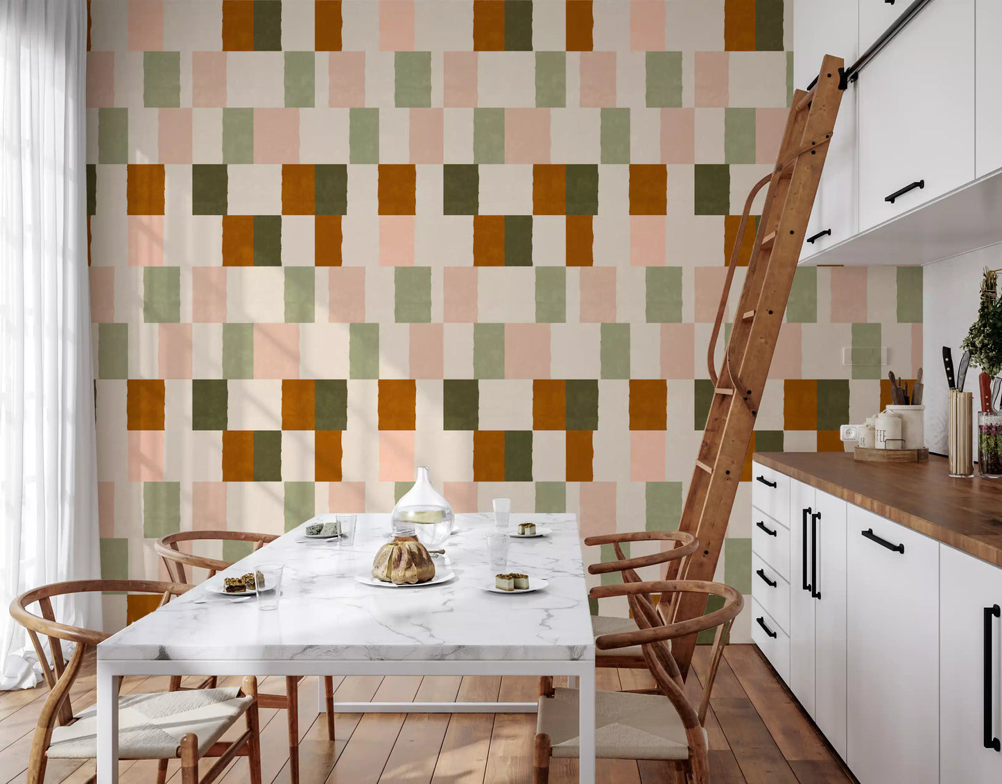 Sunwashed Modern Geometric Olive Earth Wallpaper⁠