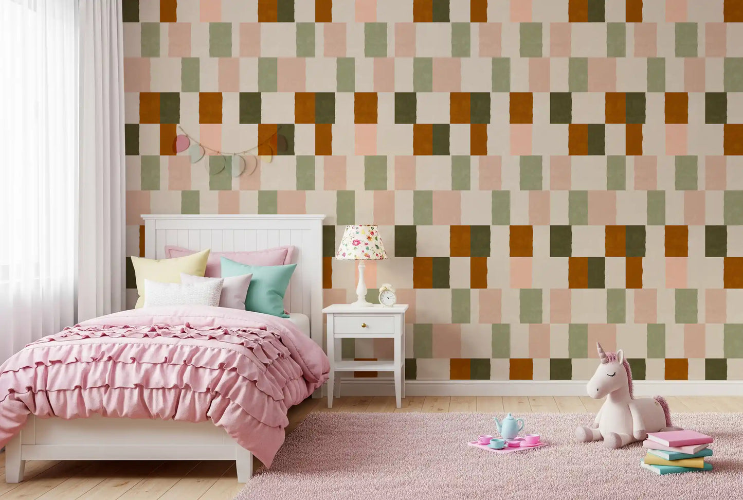 Sunwashed Modern Geometric Olive Earth Wallpaper⁠