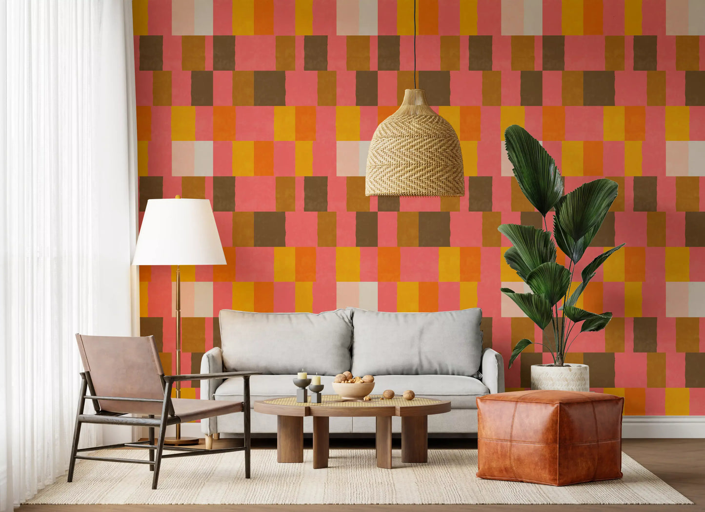 Sunwashed Modern Geometric Sunset Clay Wallpaper⁠
