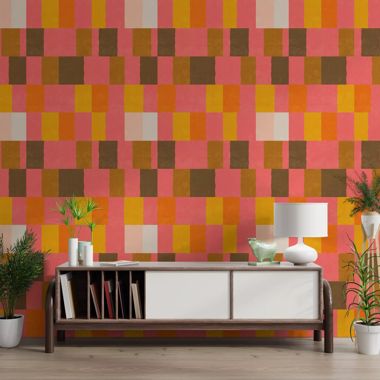 Sunwashed Modern Geometric Sunset Clay Wallpaper⁠