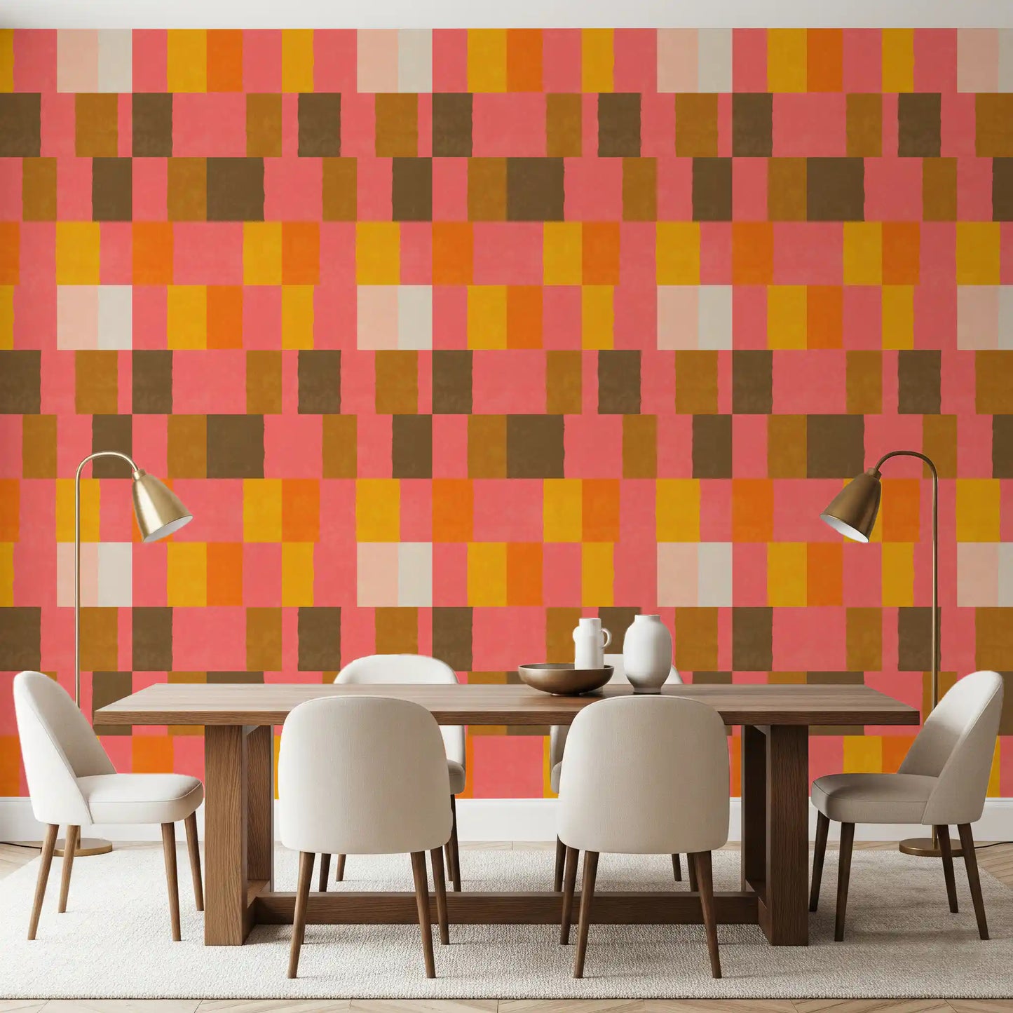 Sunwashed Modern Geometric Sunset Clay Wallpaper⁠