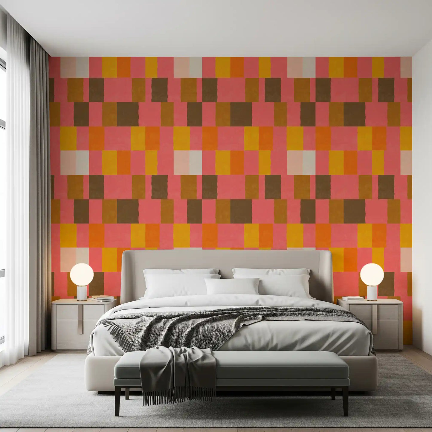 Sunwashed Modern Geometric Sunset Clay Wallpaper⁠