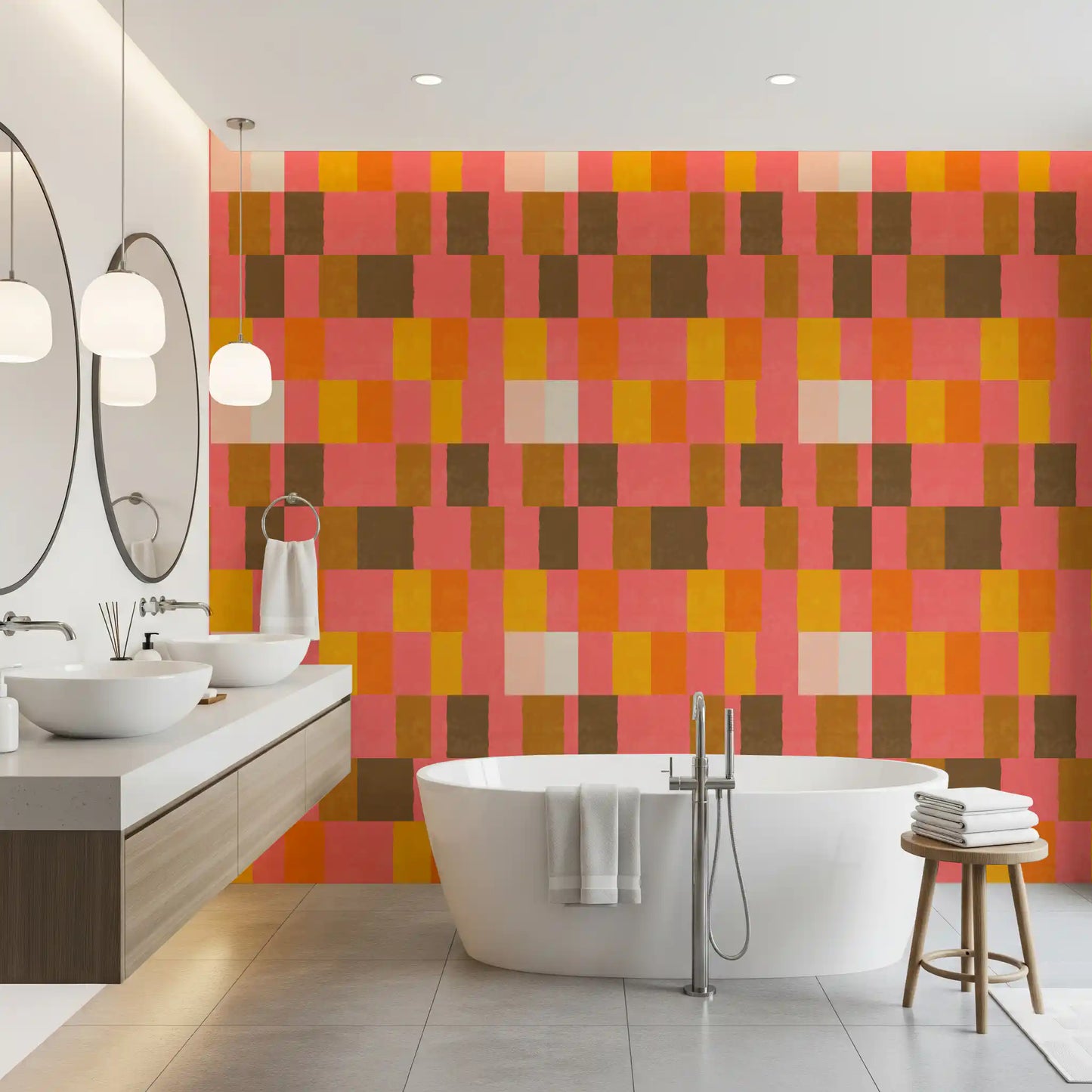 Sunwashed Modern Geometric Sunset Clay Wallpaper⁠