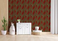 Tiger rows repeat behind a Living area on this Imperial Tiger Pattern wallpaper.