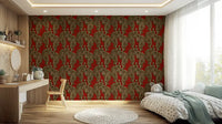 Striped felines line an bedroom in this Crimson Imperial Wallpaper.