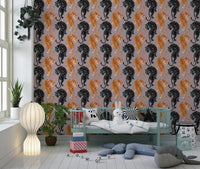 Two prowling tigers face off in a nursery area with this Imperial Tiger wallpaper.
