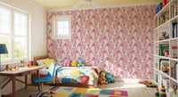 Pale blush pink wraps a Kids room in crimson tigers with this chinoiserie wallpaper.