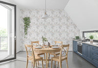 Ivory ground and peach sprigs fill a Kitchen and dining area the Whispering Pastel Wallpaper.