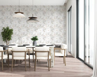 Tiny sprigs ride down a Dining room in the Whispering Pastel Botanicals Wallpaper.