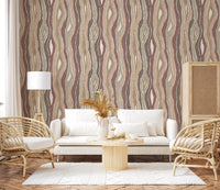 Organic Wavy Woodgrain Vertical Stripes - Earthy Mauve Wallpaper⁠