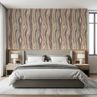 Organic Wavy Woodgrain Vertical Stripes - Earthy Mauve Wallpaper⁠