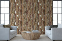 Organic Wavy Woodgrain Vertical Stripes - Earthy Bark Wallpaper⁠