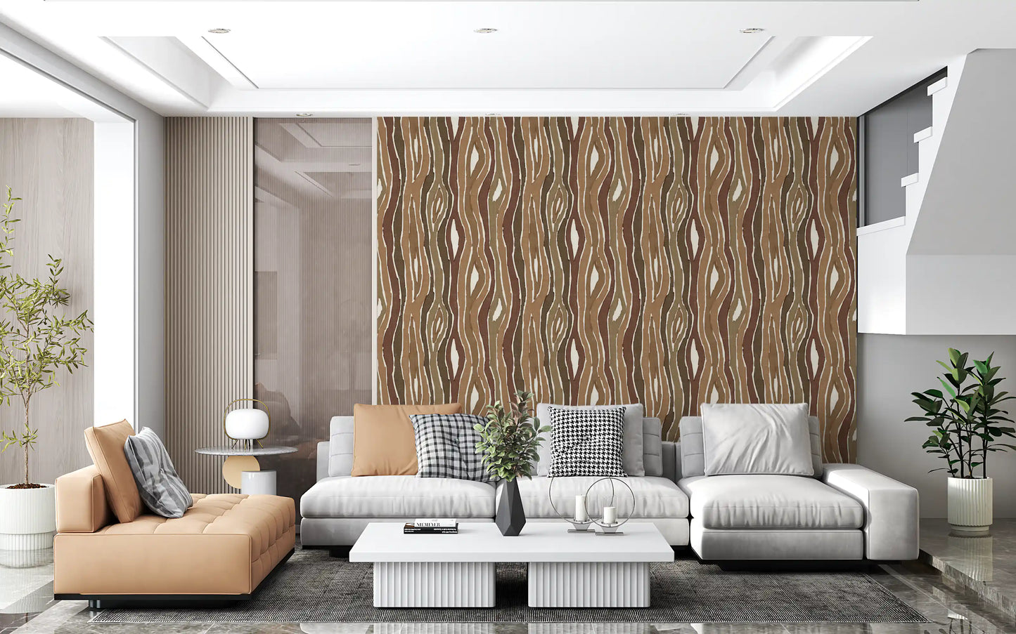 Organic Wavy Woodgrain Vertical Stripes - Earthy Bark Wallpaper⁠