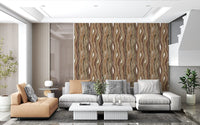 Organic Wavy Woodgrain Vertical Stripes - Earthy Bark Wallpaper⁠