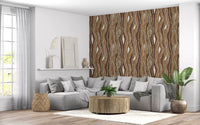 Organic Wavy Woodgrain Vertical Stripes - Earthy Bark Wallpaper⁠