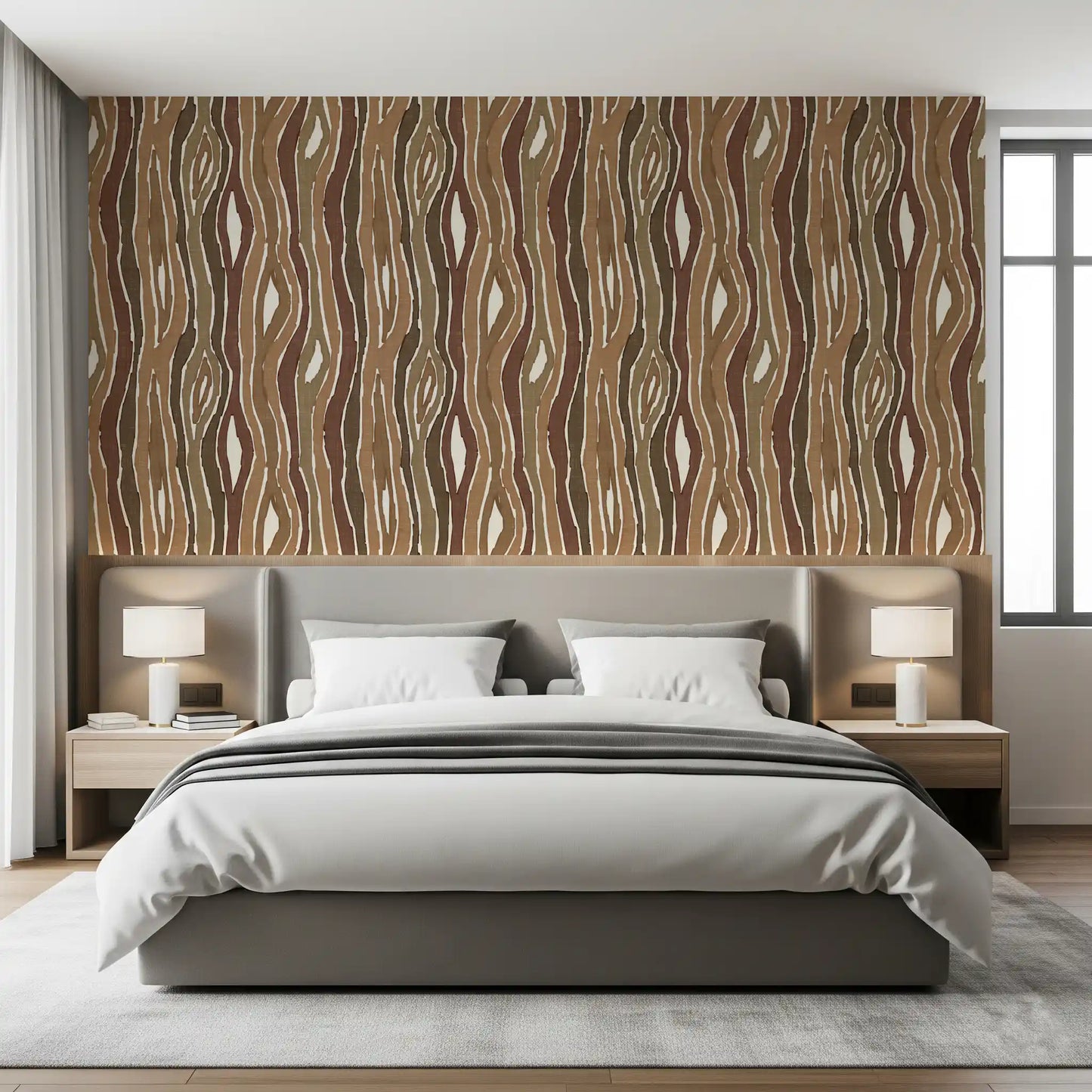Organic Wavy Woodgrain Vertical Stripes - Earthy Bark Wallpaper⁠