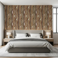Organic Wavy Woodgrain Vertical Stripes - Earthy Bark Wallpaper⁠