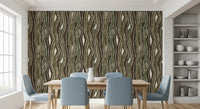 Organic Wavy Woodgrain Vertical Stripes - Earthy Moss Wallpaper⁠