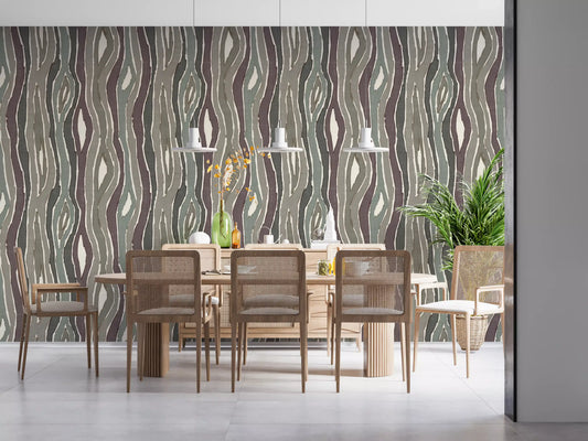 Organic Wavy Woodgrain Vertical Stripes - Earthy Muted Wallpaper⁠