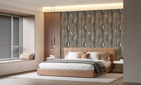 Organic Wavy Woodgrain Vertical Stripes - Earthy Muted Wallpaper⁠