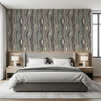 Organic Wavy Woodgrain Vertical Stripes - Earthy Muted Wallpaper⁠