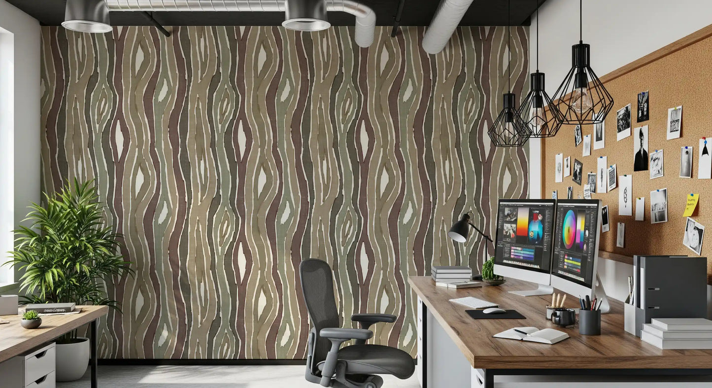 Organic Wavy Woodgrain Vertical Stripes - Earthy Sage Wallpaper⁠