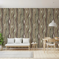 Organic Wavy Woodgrain Vertical Stripes - Earthy Sage Wallpaper⁠